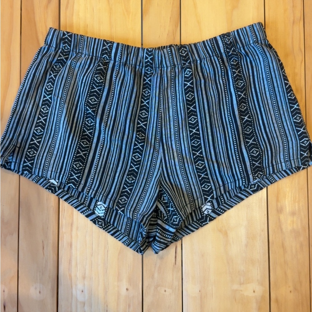 Striped Black and Blue Patterned Shorts